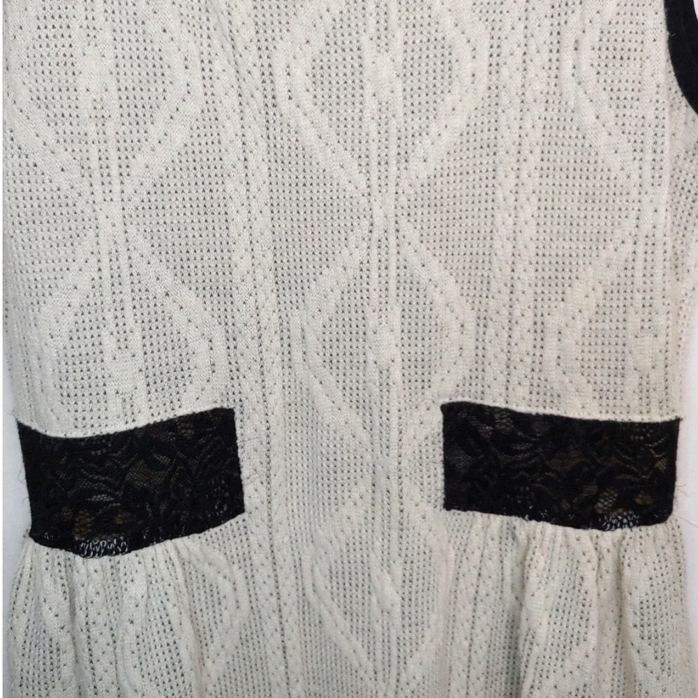 Manteau Women Cream Knit Sheer Lace Trim Sleeveless Fit Flare Mini Dress M Beach
